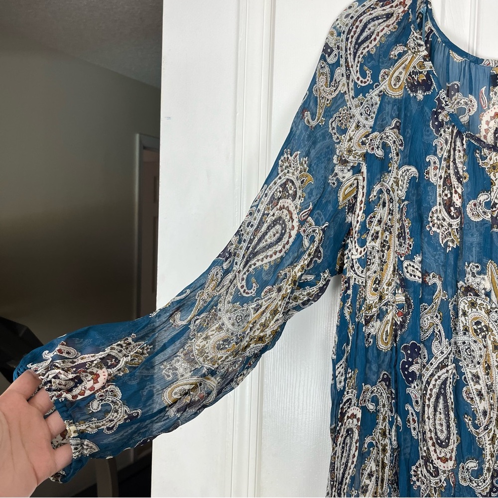 Lucky Brand Boho Western Semi-Sheer Paisley Print Peasant Blouse Top 3X - Picture 2 of 8